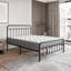 Structure de lit double en métal de style victorien pour chambre à coucher avec rangement sous le lit, ton noir, aucun sommier tapissier requis