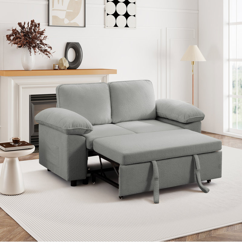 Waldorf 60.6" 2-Seat Loveseat Sofa With Pull-Out Bed, Light Gray