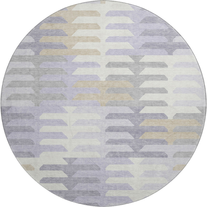 Premium Machine Washable Mayfield AMF2328 Geometric Rug, 8' Round, Lavender