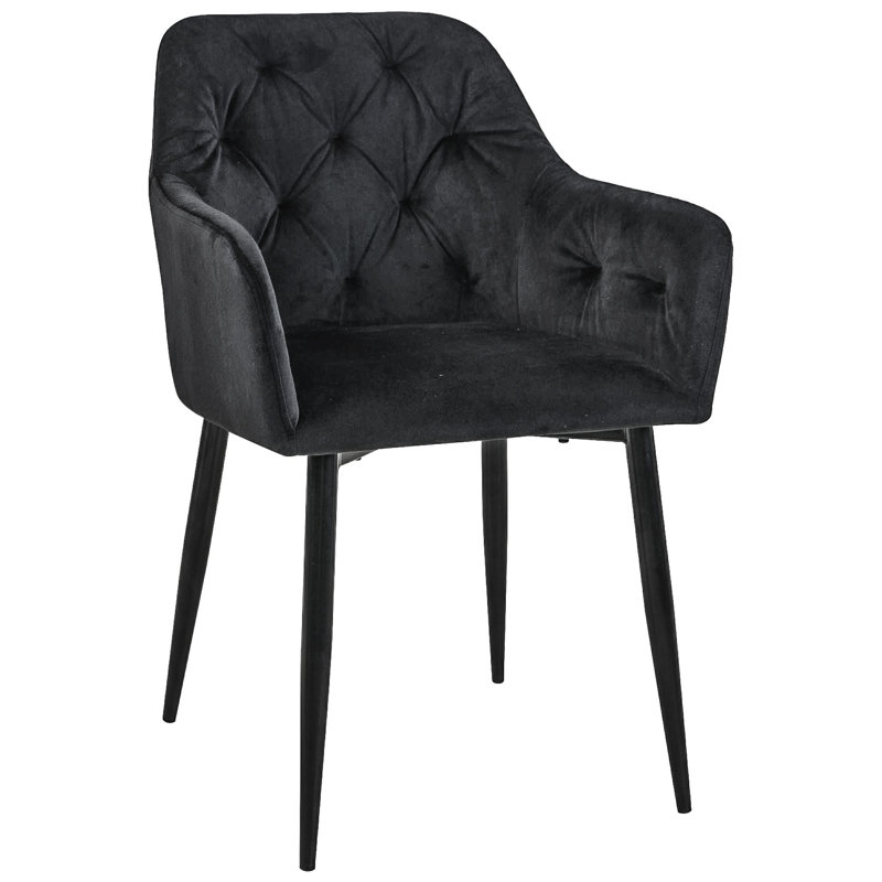 Kimballton 49cm H Tufted Velvet Upholstered Upholstered Back Side Chair in Black