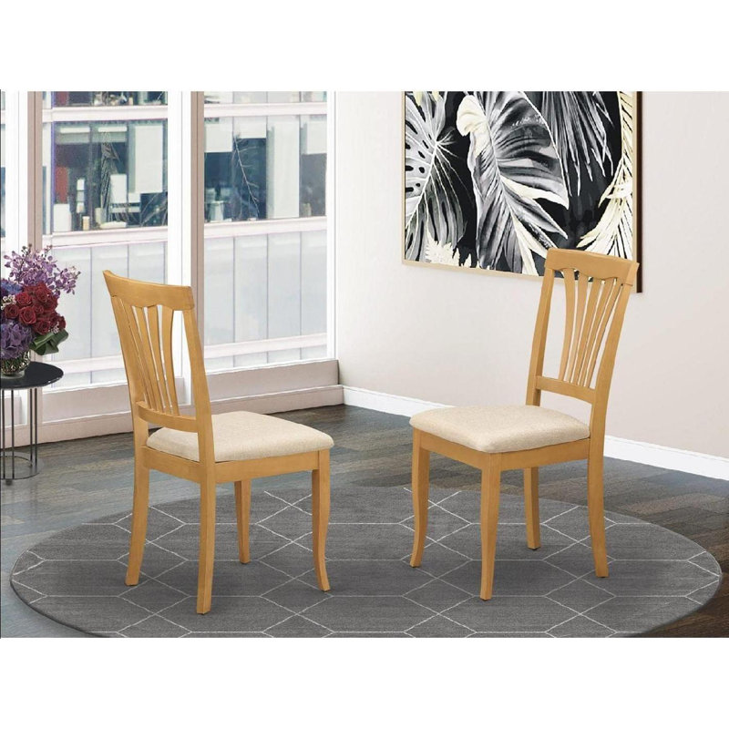 Chaises de salle à manger Avon Kitchen - Ensemble de 2 chaises rembourrées en tissu de lin, chêne, Chêne, Tissu en lin