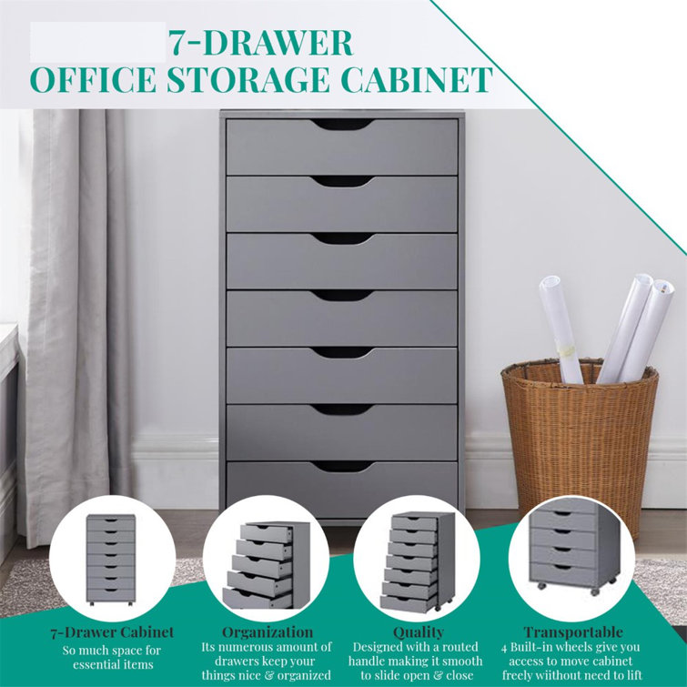 6-Drawer Office Storage File Cabinet on Wheels, Desk Filing Drawer Unit, Craft Storage Organization Inbox Zero Color: White