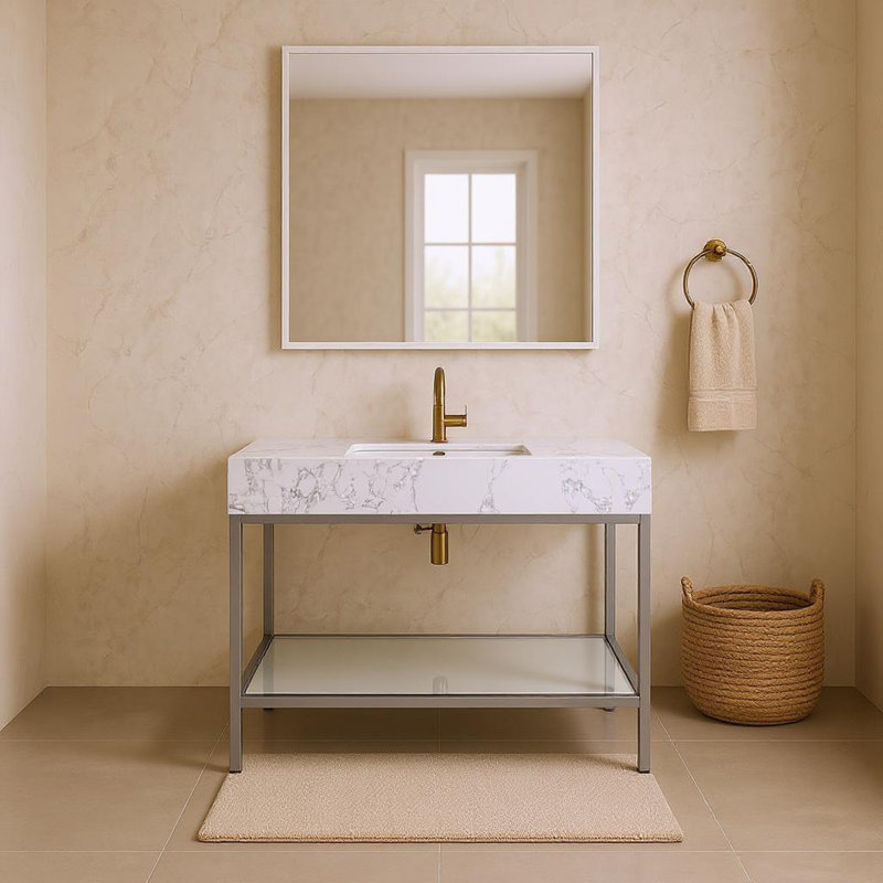 Marmo 48" Single Bathroom Vanity, White, Brushed Chrome