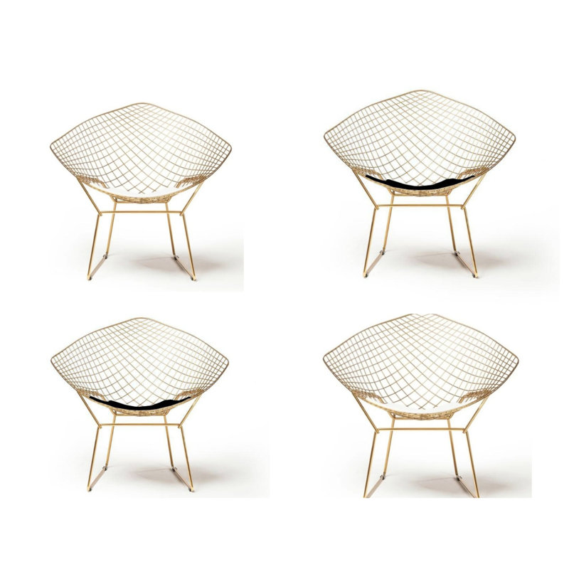 Chaises de salle à manger en forme de losange avec cadre en fil d'acier et coussins en similicuir (ensemble de 4)