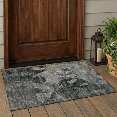 Tapis extérieur lavable antidérapant floral gris foncé et noir 2 pi x 3 pi