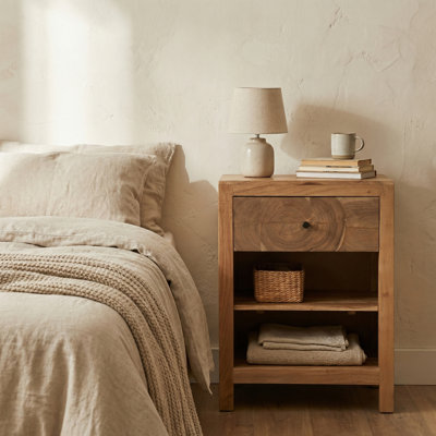 Solid Wood 1-Drawer Nightstand with Live Edge Tree Trunk Front