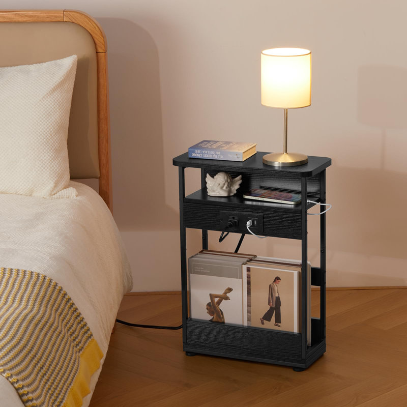 40cm W Metal Bedside Table, Black