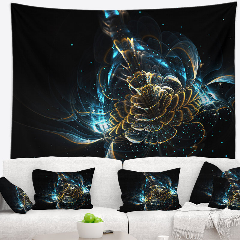 Tapisserie florale florale bleue brillante, H 32 po x l 39 po