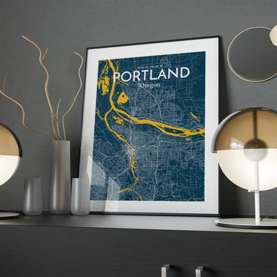 Portland City Map In Amuse - No Frame Print
