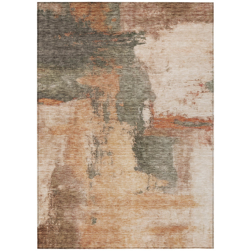 Tapis extérieur lavable abstrait en terre cuite 10 pi x 14 pi