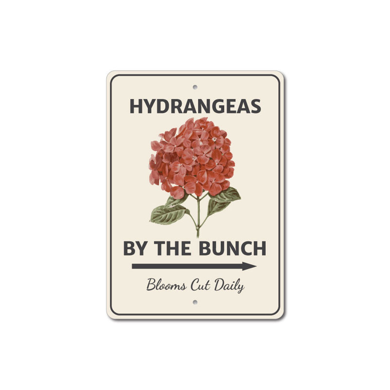 Signe en aluminium «Hydrangeas By The Bunch», H 18 po x l 12 po x P 0,06 po