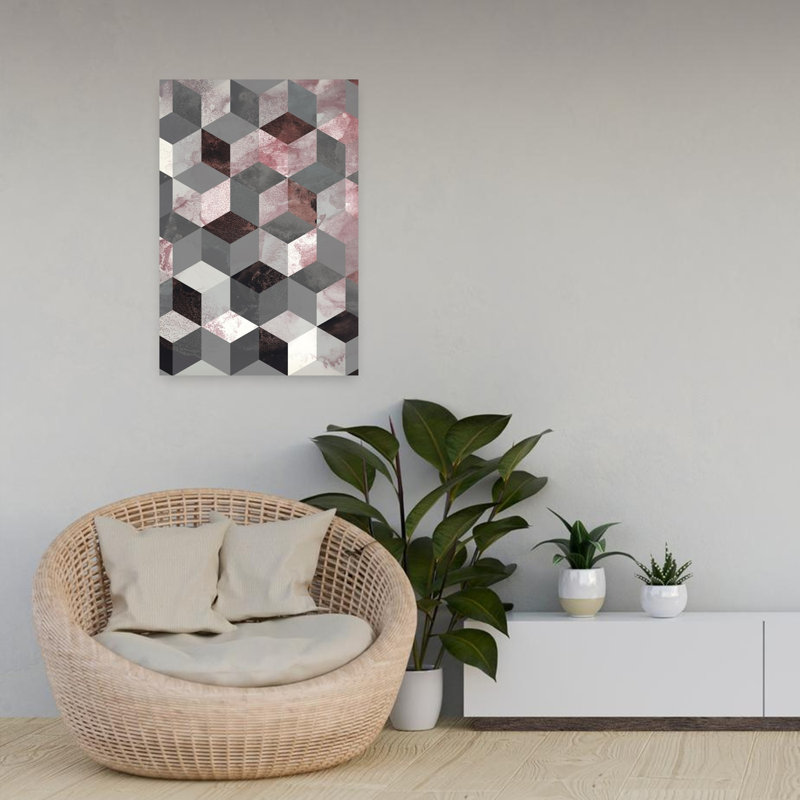 Cubes rose, art abstrait contemporain, H 24 po x l 16 po