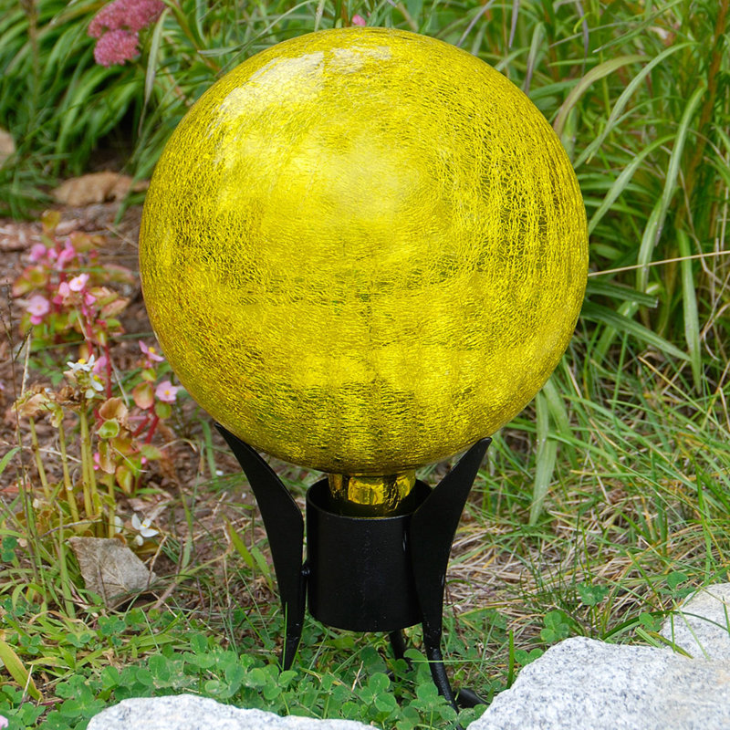 10-Inch Yellow Crackle Glass Gazing Globe