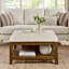 Grande table basse rembourrée en lin capitonné avec tablette en bois de hêtre-408961282