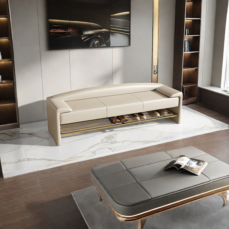 Banc de fin de lit Elegant Light Luxury, H 21,25 po x l 55,11 po x P 17,71 po, Blanc cassé