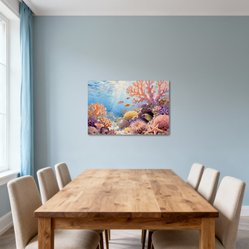 Animals Colorful Coral Reef Underwater Scene With Fish, 20" H x 30" W