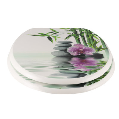 East Urban Home Premium Toilet Seat Toilet Seat With Soft Close, MDF Wood Core, Softclose Hinge, Antibacterial, Design Decor