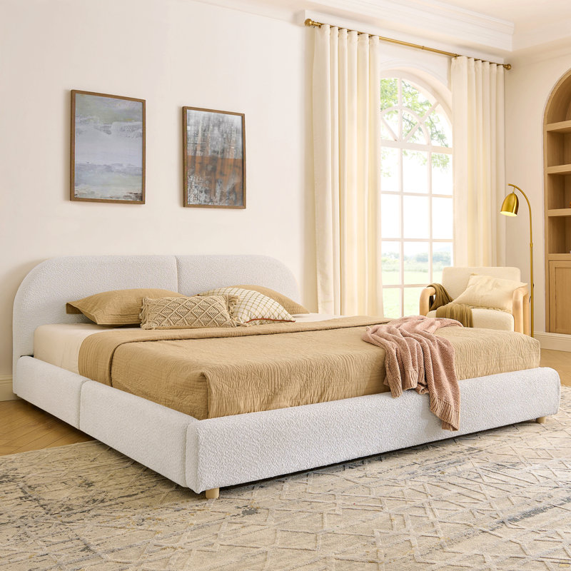 King Size Upholstered Bed Frame, Beige