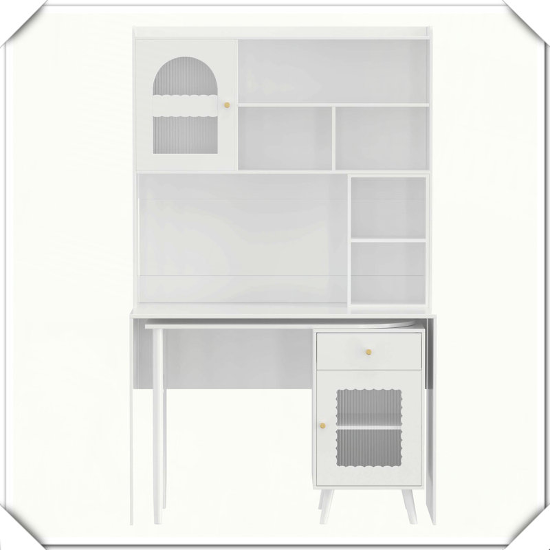 Bureau d'ordinateur pivotant avec tiroirs de rangement et tablettes