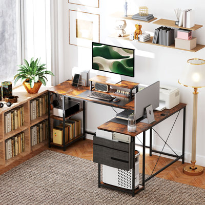 Rascoe Reversible L Shaped Desk Adjustable Shelf