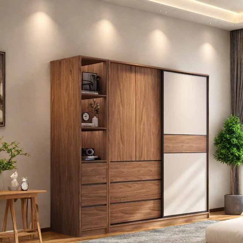 Simple Two Colour Push And Pull Wardrobe, 82.68" H x 78.74" W x 22.83" D