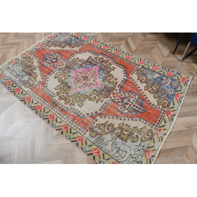 Vintage Turkish Wool Rug in Red for Dining Room With Faded Oushak Pattern Ideal As Area Rugs