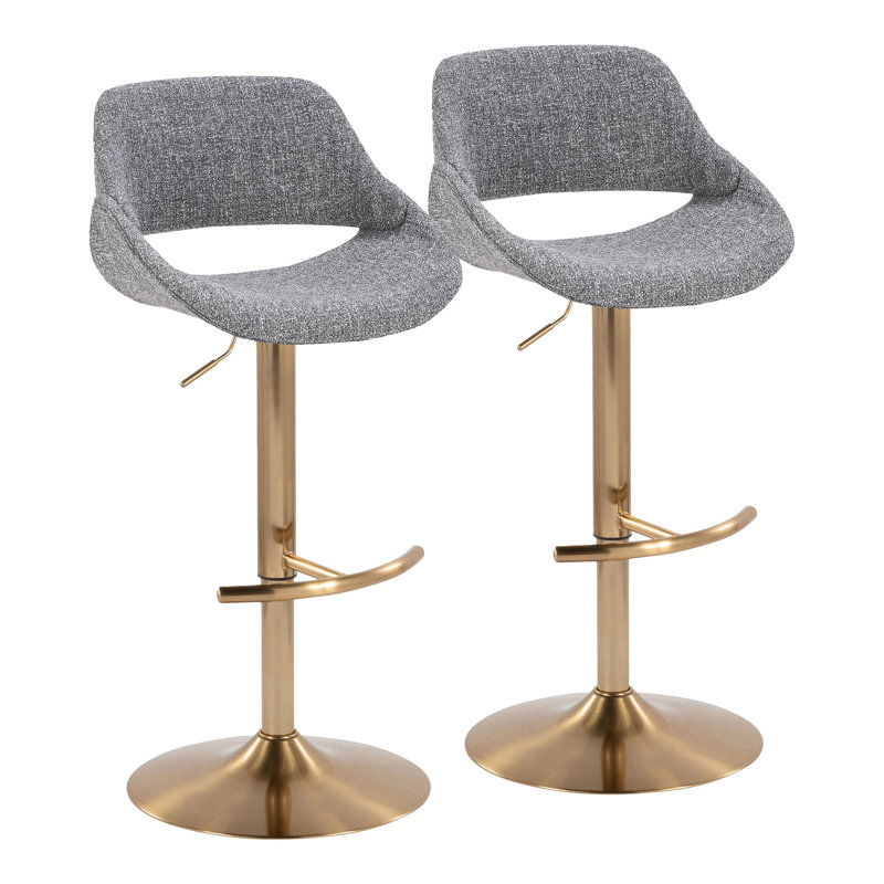 Tabouret de bar réglable Fabrico - ensemble de 2, Tissu gris / cadre doré