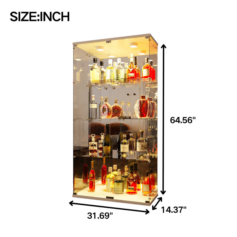 Luminaire à DEL avec 2 portes vitrées, armoire vitrée avec panneau arrière en miroir, vitrine en verre, Blanc