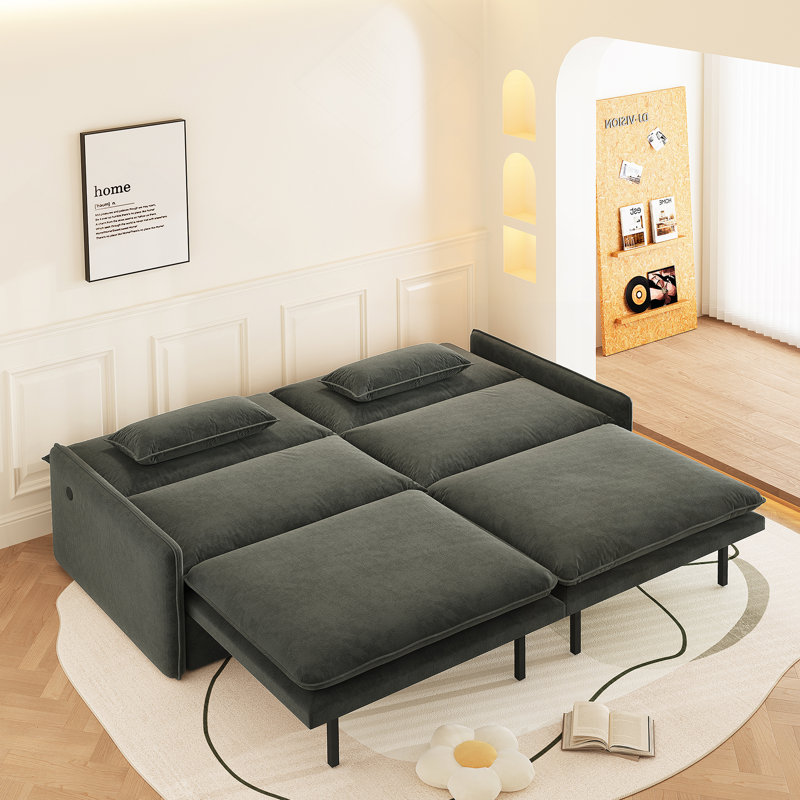 Canapé-lit convertible 4 places - tissu chenille, siège profond, canapé Cloud moderne avec rangement, port USB et oreiller 2-en-1, canapé-lit pour salon, appartement, chambre à coucher, gris foncé