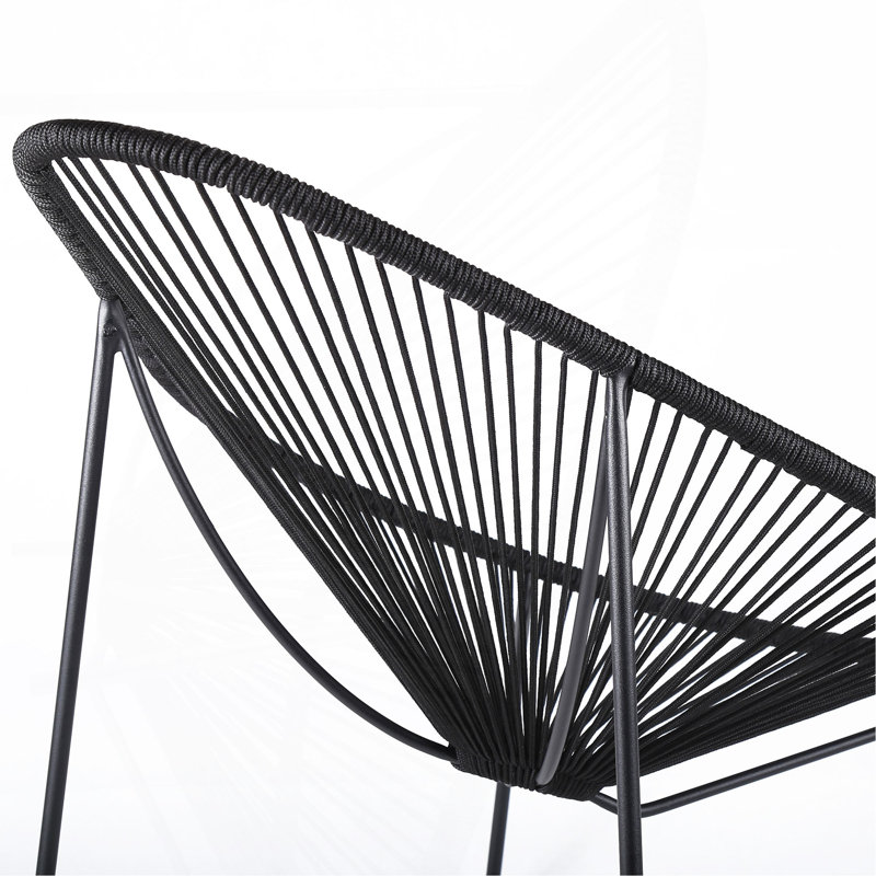 Chaise longue d'extérieur en acier avec corde Lirren Papasan, Noir