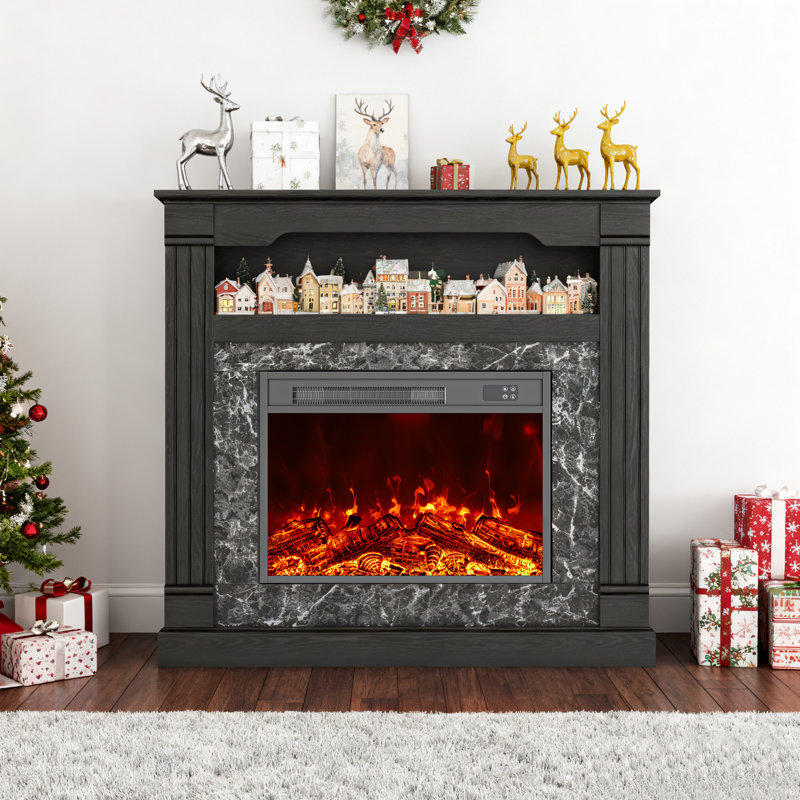 40" Fireplace Freestanding Electric Fireplace with Mantel, 3D Realistic Flame Faux Fireplace, Black