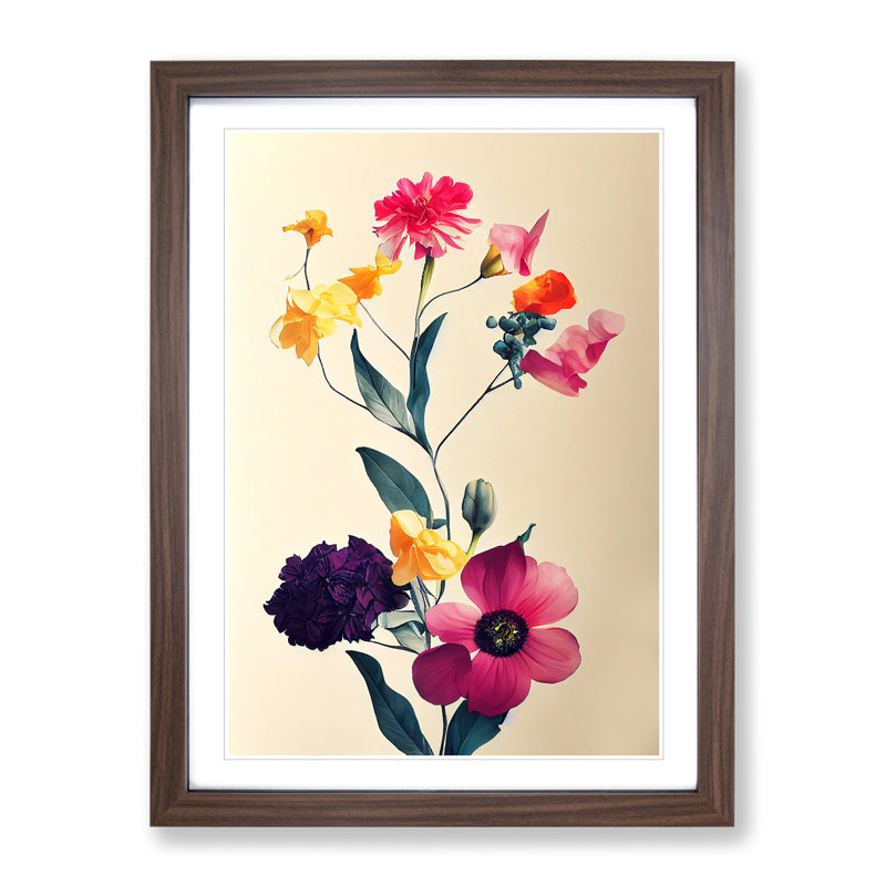 Bunch Of Mixed Flowers - Single Picture Frame Print, 46cm H x 34cm W x 2cm D, Walnut