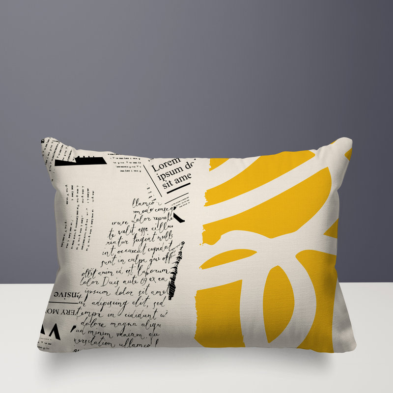 Oreiller rectangulaire réversible intérieur / extérieur Vaya, Jaune / noir / blanc cassé, H 14 po x l 20 po
