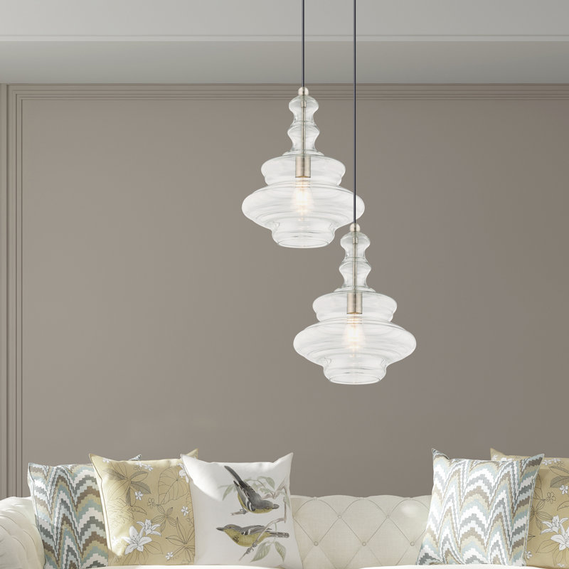 Luminaire suspendu géométrique unique à 1 lumière Alissya, Nickel brossé, Transparent