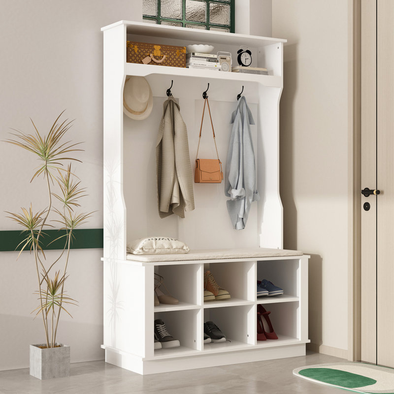 Hall Tree 39.8'' Wide with Bench and Shoe Storage, White