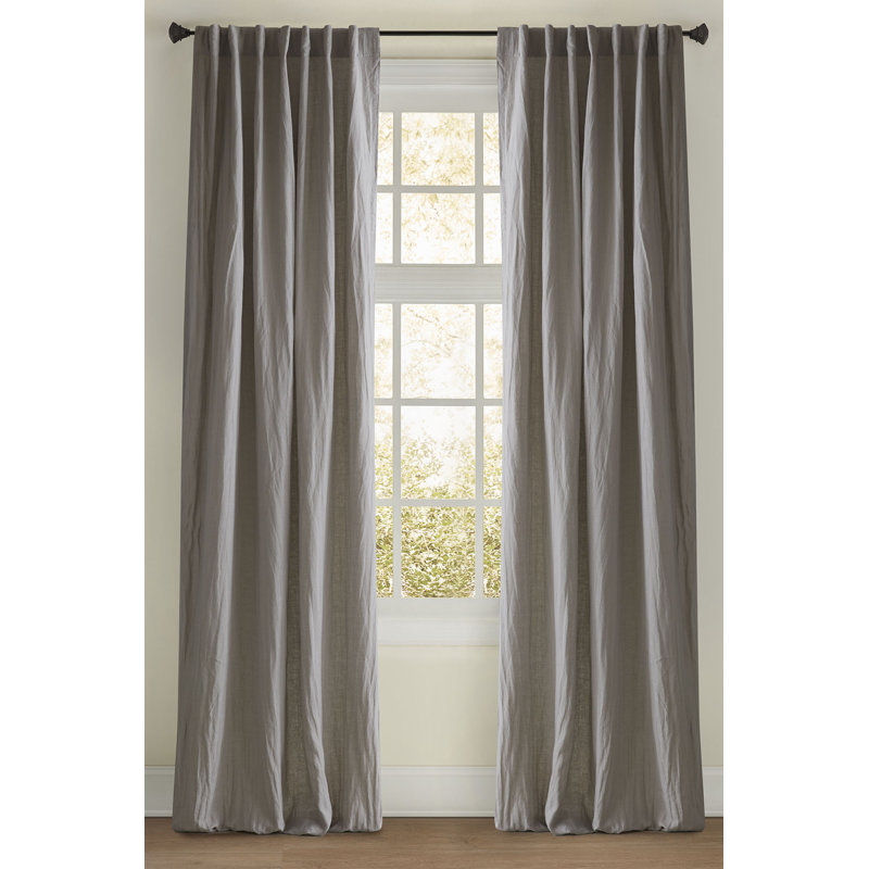 Dante Laundered Linen Drapery Panel, 50" W x 96" L, Stone Gray