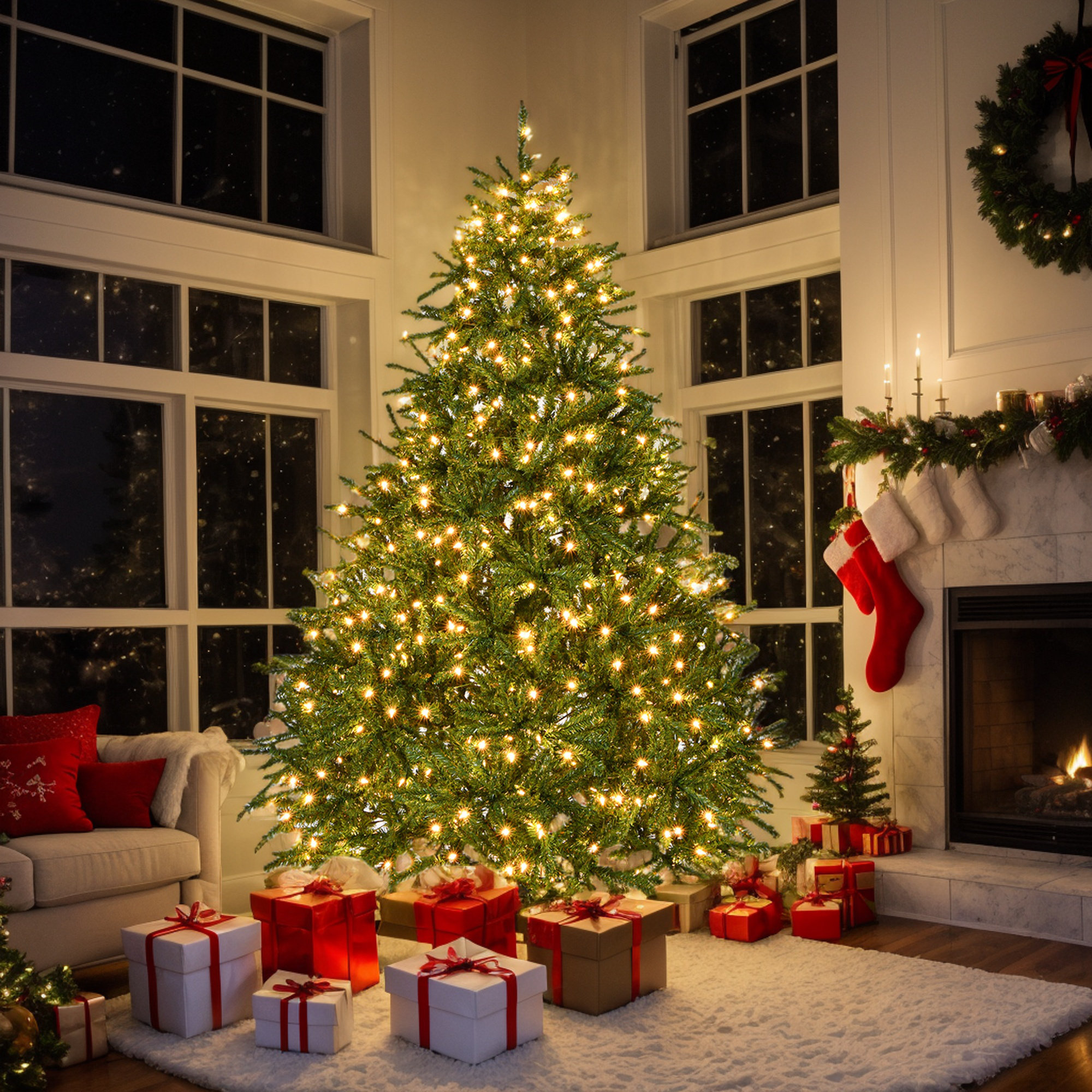 7Ft Pre-Lit Artificial Christmas Tree - Holiday Indoor Decor With 700 Warm White Lights, 2231 Branch Tips, Easy Assembly, Metal Hinges And Foldable Base For Home, Office, And Party Celebrations