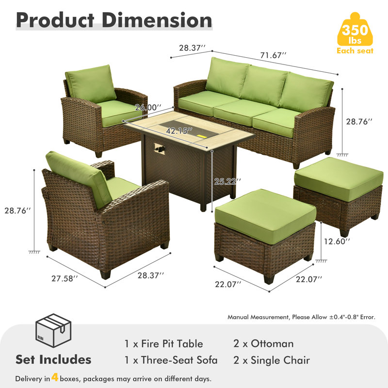 7 - Person Outdoor Seating Group With Cushions, Green, Yes