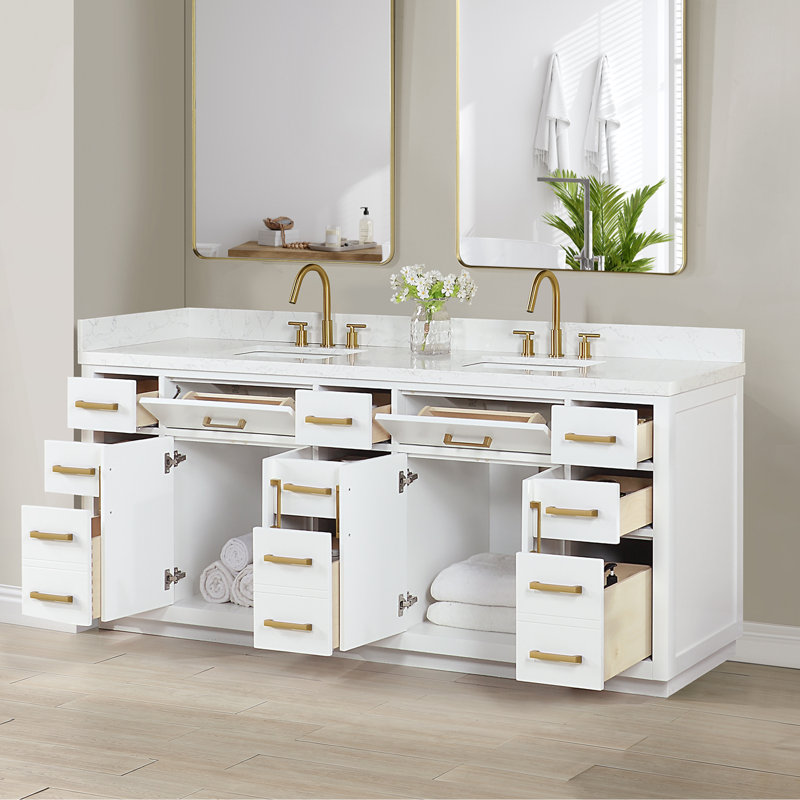 Gavino 84'' Double Bathroom Vanity with Engineered Stone Top, White