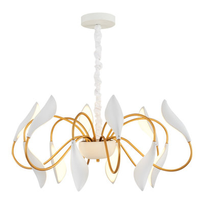 Lustre moderne avec corps en métal et capuchon en acrylique, 33,5 po de diamètre x 39,4 po de hauteur | 12 x DEL intégrée 8 W, 3 000 K, 9 600 Lm | Finition blanche élégante, parfaite pour les décorations printanières glamour et les espaces fantaisistes