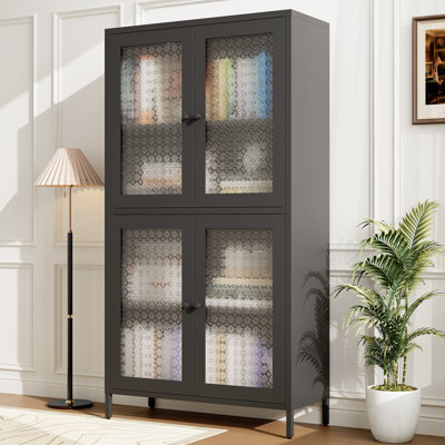 Armoire de rangement classique en métal avec 4 portes en verre et 4 tablettes avec armoire sur pied - Begonia