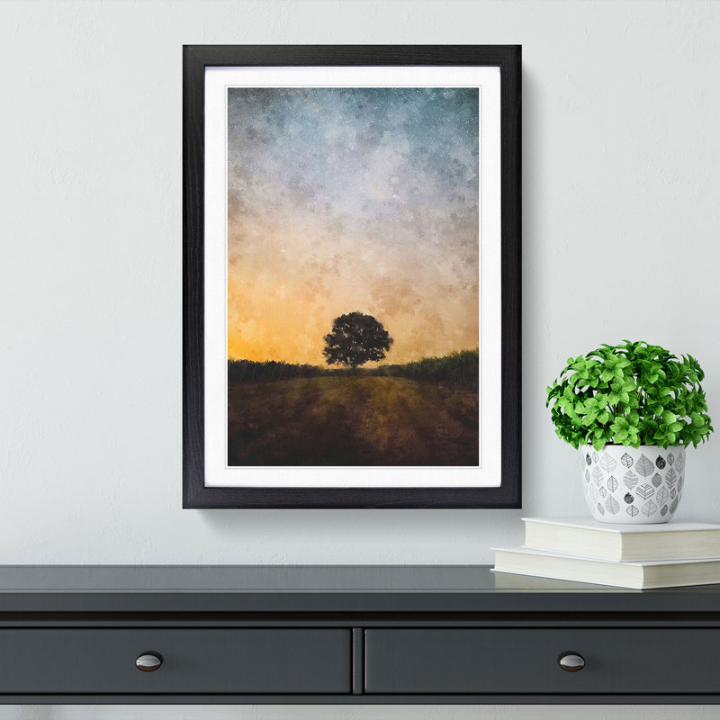 Lone Tree at Dusk - Framed Print, 33cm H x 24cm W x 2cm D, Black Framed