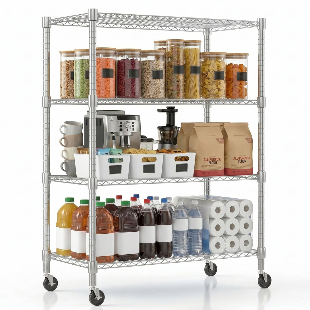 Yelena 90cm W Metal Shelving Unit with Wheels