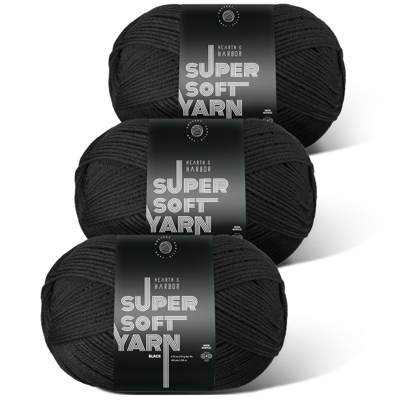 Hearth & Harbour Acrylic Crochet Yarn, Black