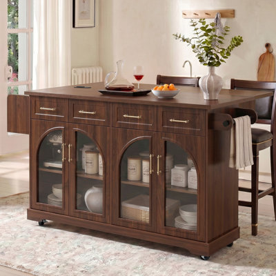 Kitchen Island Cart 65 Inches Width Particle Board and MDF 1 Piece Brown Space-Saving Drop Leaf Design