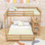 Wood L-Shaped Bunk Beds with Integrated Storage Shelves and Side DIY Grid Pegboard-277416061