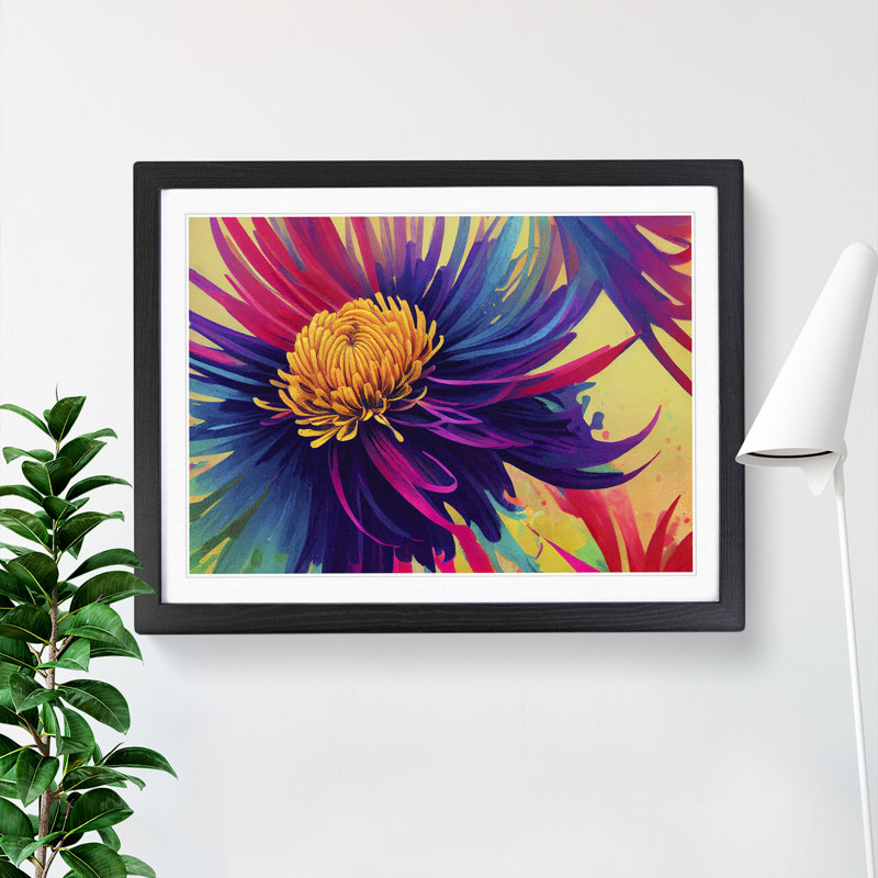 Incomparable Chrysanthemum Flower Abstract - Single Picture Frame Painting, 46cm H x 64cm W x 2cm D, Black