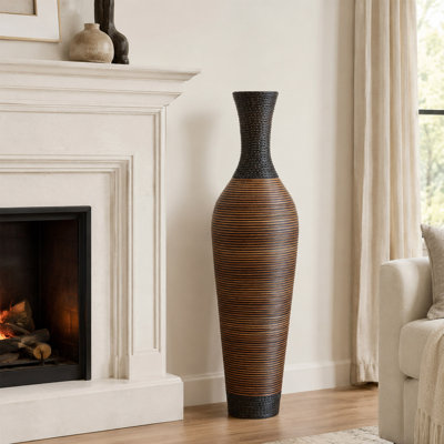  Vase de plancher Aaban 51 po, rotin en PVC tissé à la main, deux tons brun et noir, grand vase décoratif