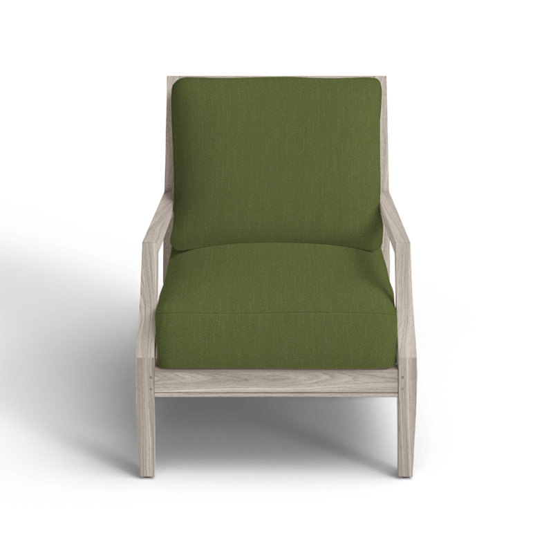 Haley Teak Patio Chair with Cushions, Oyster Teak, No welt + Standard fill, Linen Forest