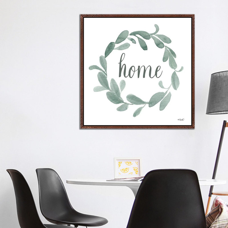 Welcome Home Wreath by Kate Sherrill - Print on Canvas, 93.98 cm H x 93.98 cm W, Brown Floater Frame